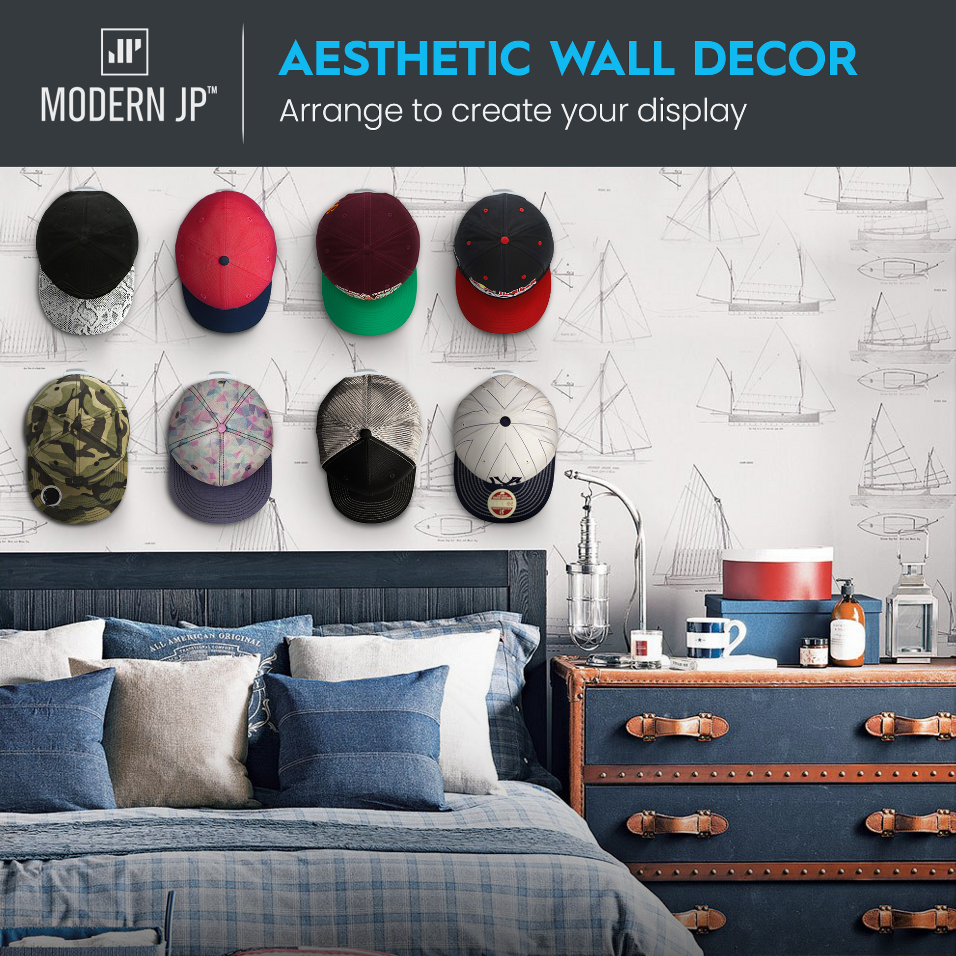 16X Self Adhesive Hat Hooks for Wall Modern Minimalist Design Rack