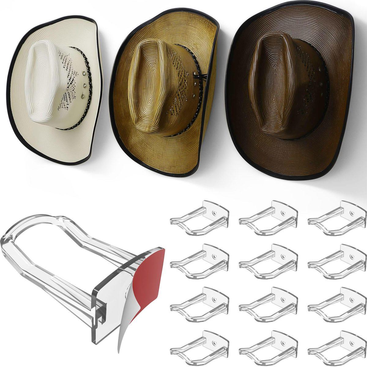 Modern JP 3-Inch Cowboy Hat Hooks (3-inch cowboy hat wall hook) in Clear