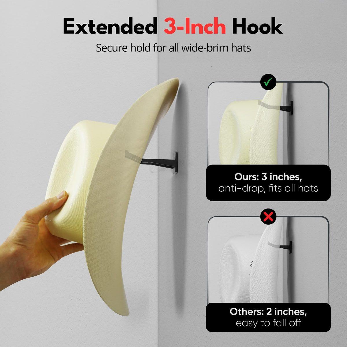 Modern JP 3-Inch Cowboy Hat Hooks (3-inch cowboy hat wall hook), photo 2