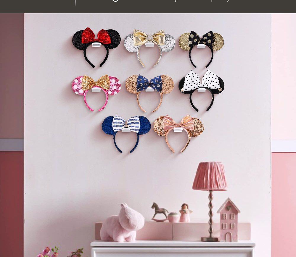 Ear headbands displayed front-facing on Modern JP adhesive wall hooks